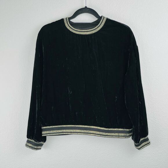 Elevenparis Black Velvet Gold Metallic Stripe Crewneck Pullover Sweatshirt SM/MD - Picture 11 of 12